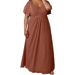 Revelry Gwen Chiffon Bridesmaid Dress Flutter Sleeve Surplice Cinnamon Rose 12